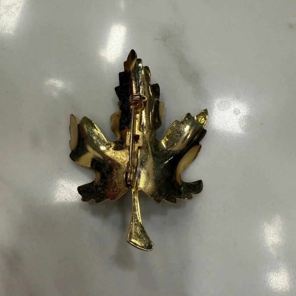 Gold Leaf Brooch Pin Autumn Maple Leaf Vintage Fall Jewelry Accent